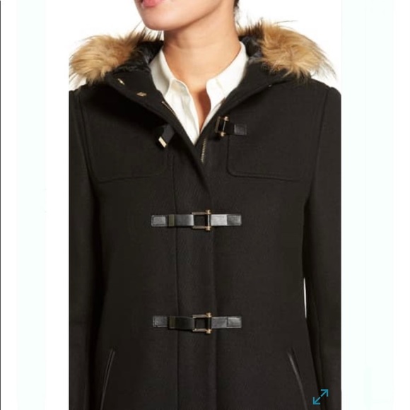NEW Cole Haan Wool Faux Fur Trim Black Hooded Jacket Coat Size 6 - Picture 5 of 8